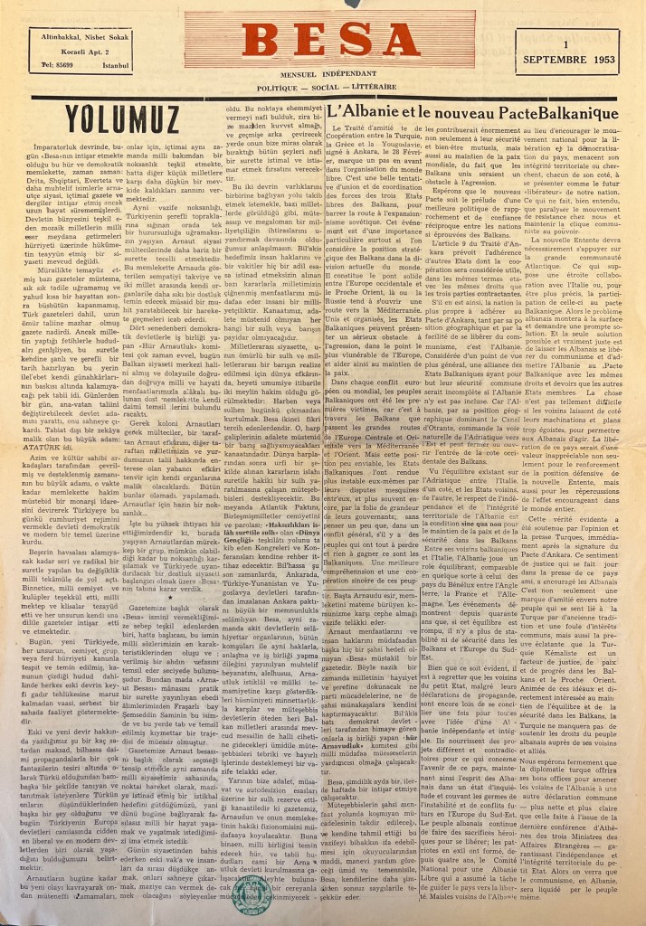 Full-page view of a newspapers in Latin script, with text in black ink divided into six columns, titles in bold, and the masthead featuring red title.